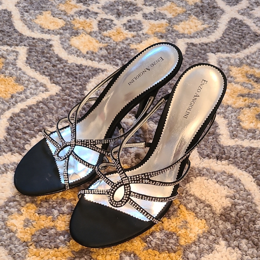 Enzo Angiolini Rhinestone Sexy Slingbacks Black EUC 9M